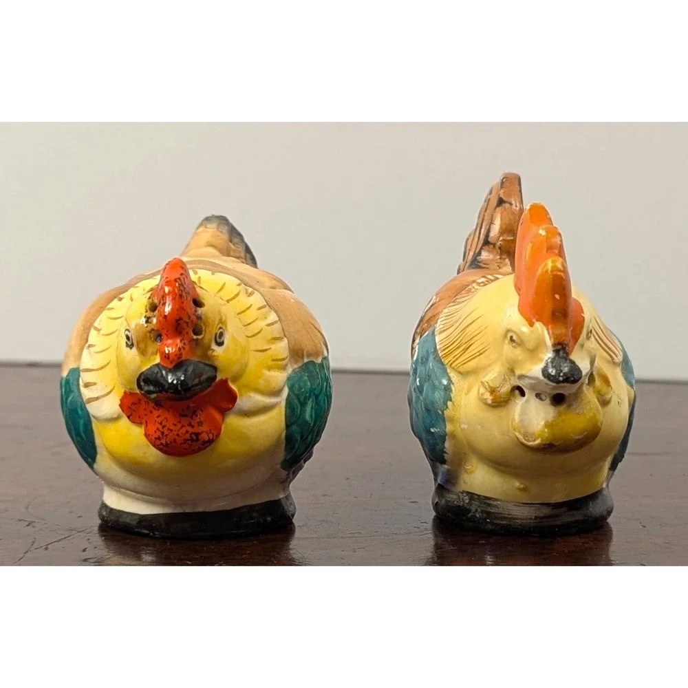 Vintage Pink Rooster & Hen Salt and Pepper Shakers Made in Japan Ceramic Set